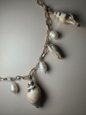 Gold Tone Shell & Pearl Charm Necklace - Women Jewelry
